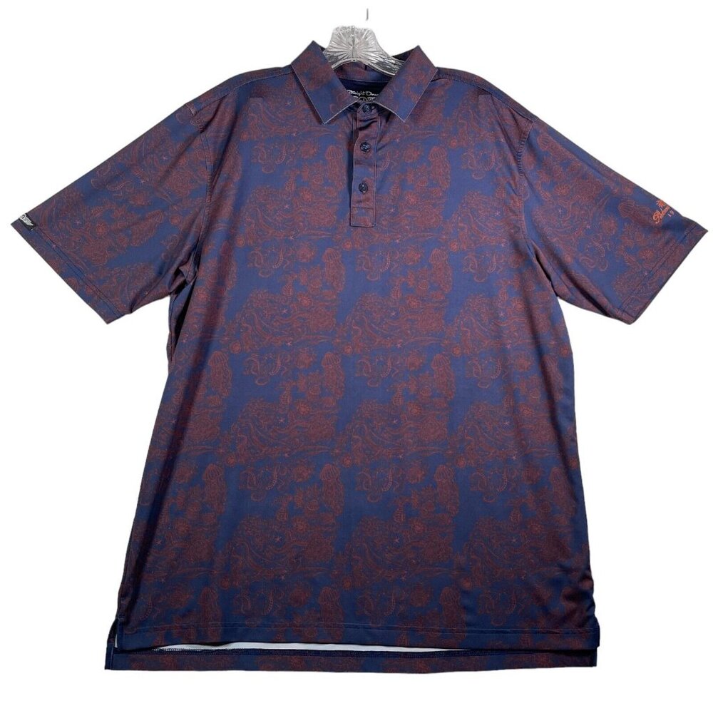 Straight Down Polo Shirt Mens L Blue Under the Sea Print Performance Golf Logo